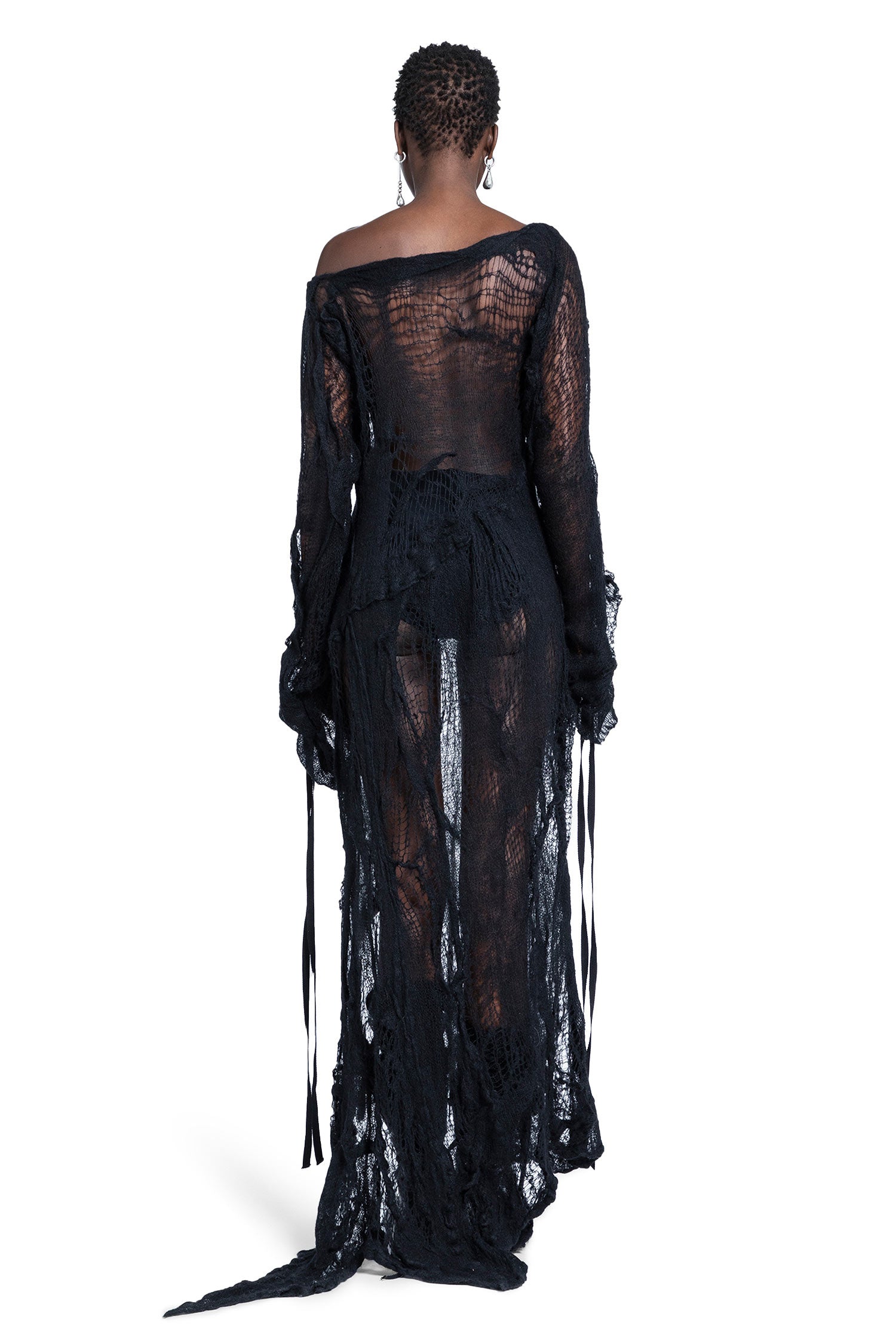Clementia Dress in Ripped Sheer Knit