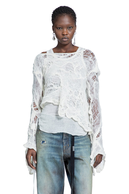 Cilia Off-Shoulder Sweater in Ripped Sheer Knit