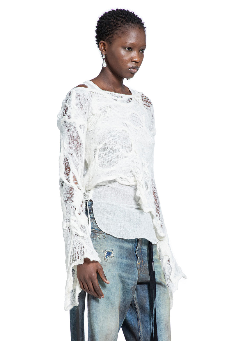 Cilia Off-Shoulder Sweater in Ripped Sheer Knit