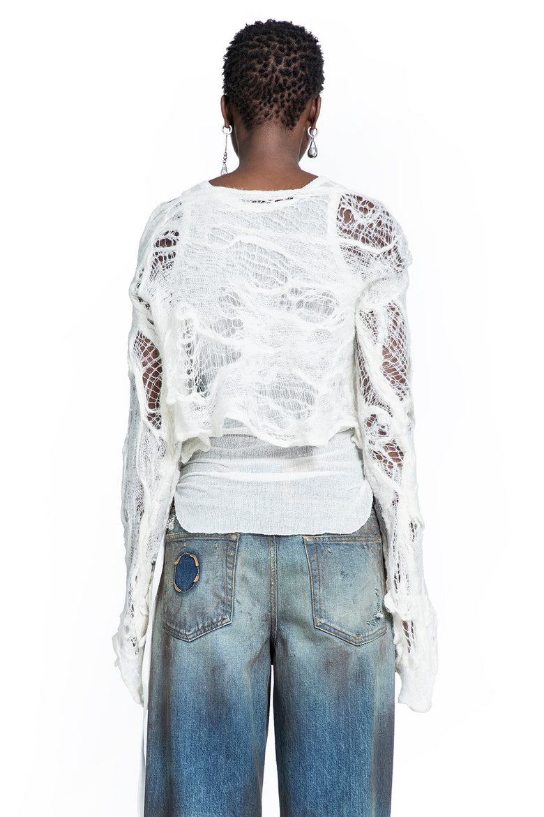 Cilia Off-Shoulder Sweater in Ripped Sheer Knit