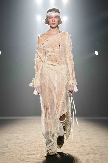 Cilia Off-Shoulder Sweater in Ripped Sheer Knit