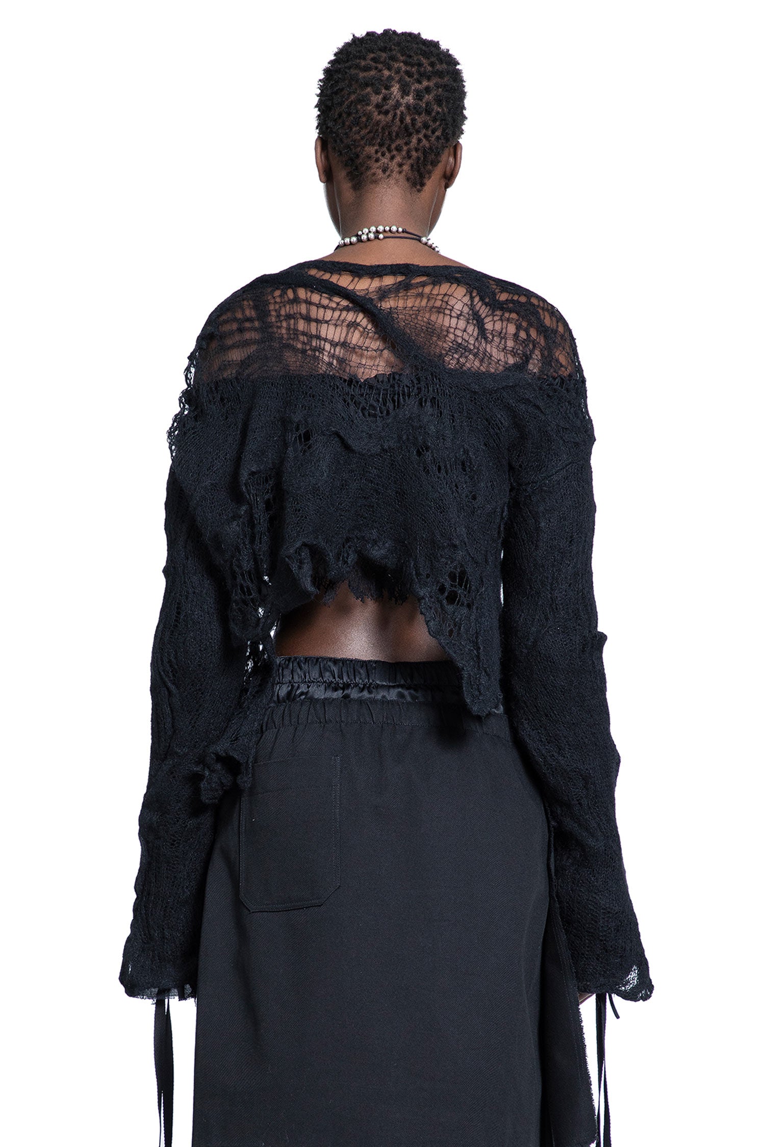 Cilia Off-Shoulder Sweater in Ripped Sheer Knit