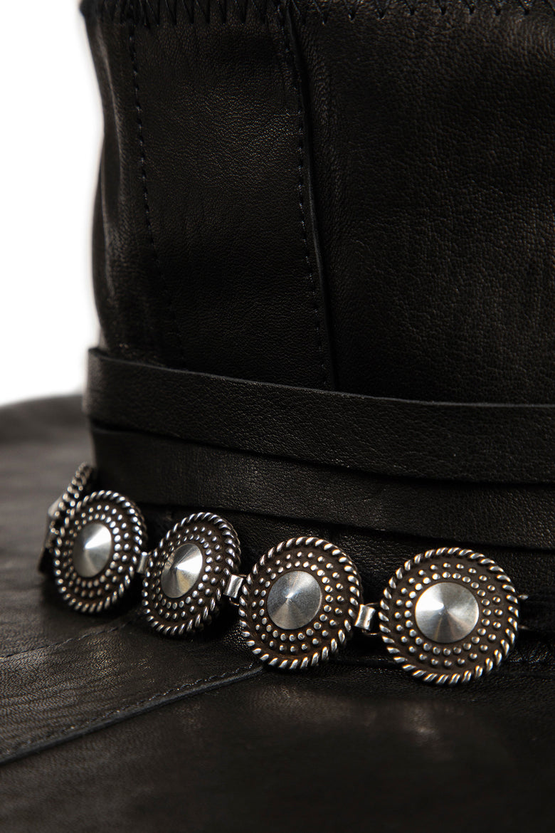 Tias Large Leather Hat With Studs