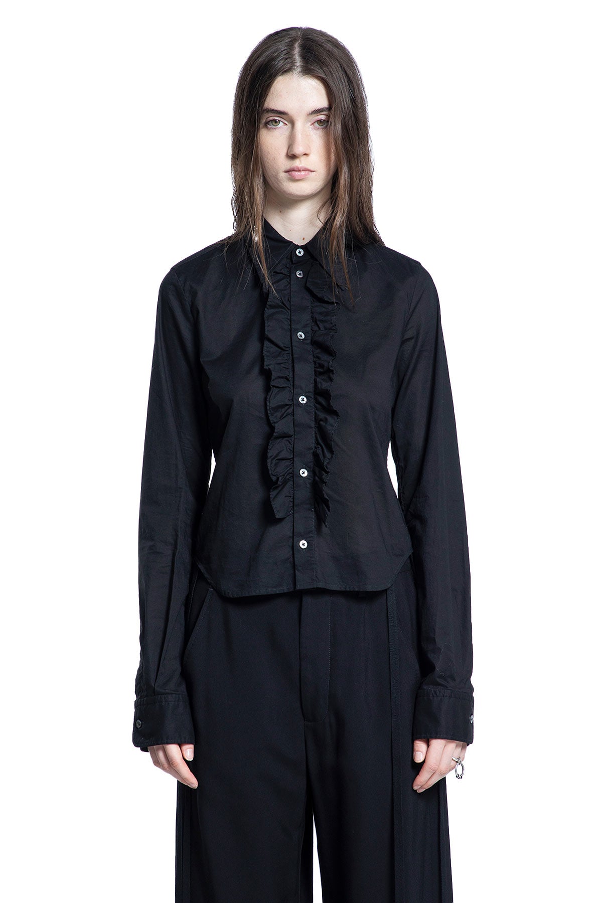 Erma Ruffled Shirt in Light Cotton Poplin