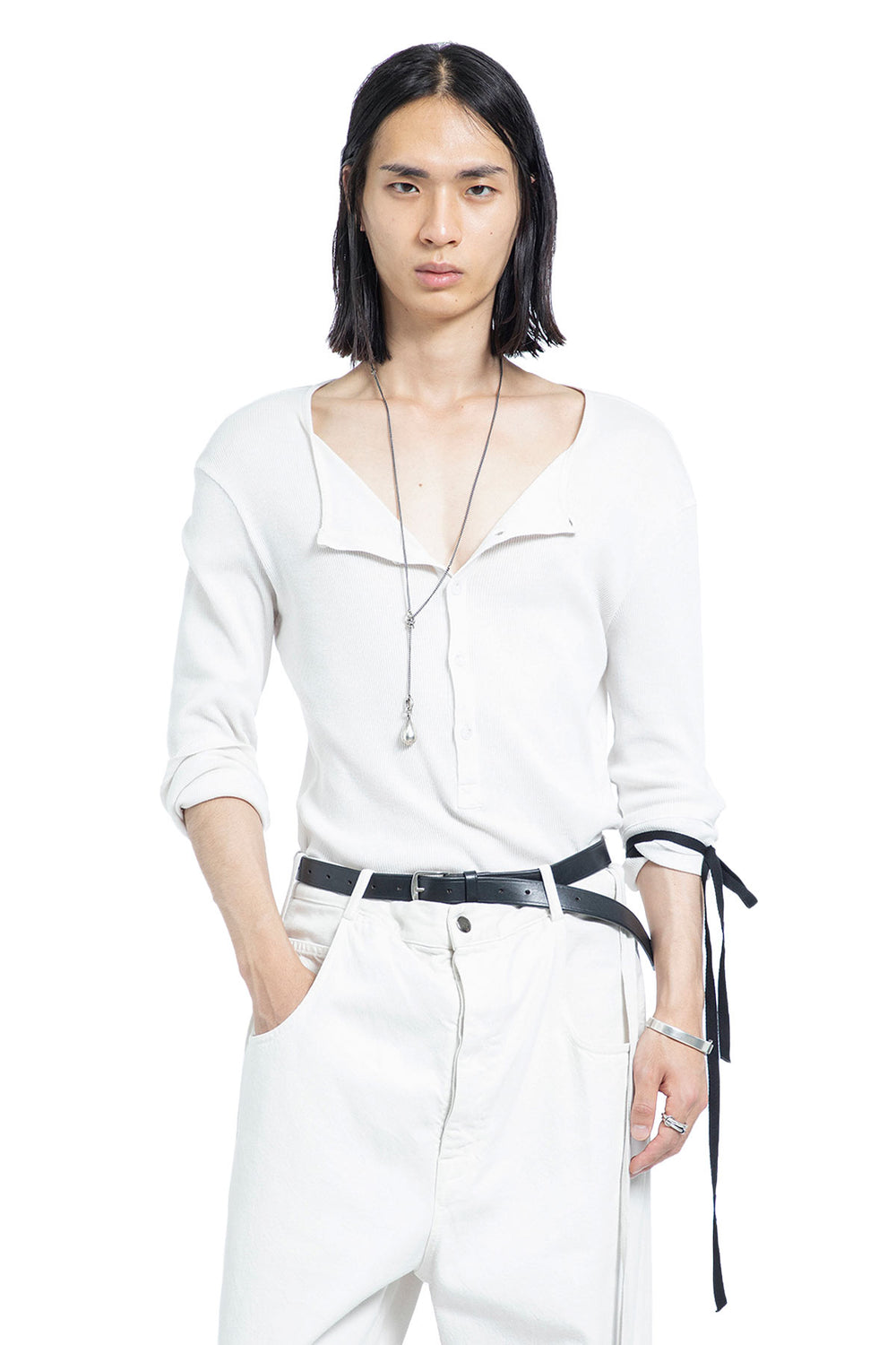 ANN DEMEULEMEESTER Ilyas Serafino Top in Cotton Rib Jersey man