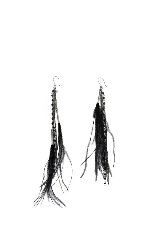 Goia Earrings with Chains and Feathers