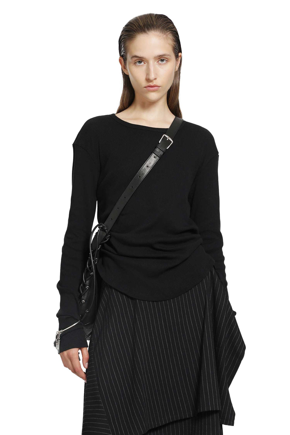 ANN DEMEULEMEESTER Dot Wrinkled Cropped Long Sleeves Top woman