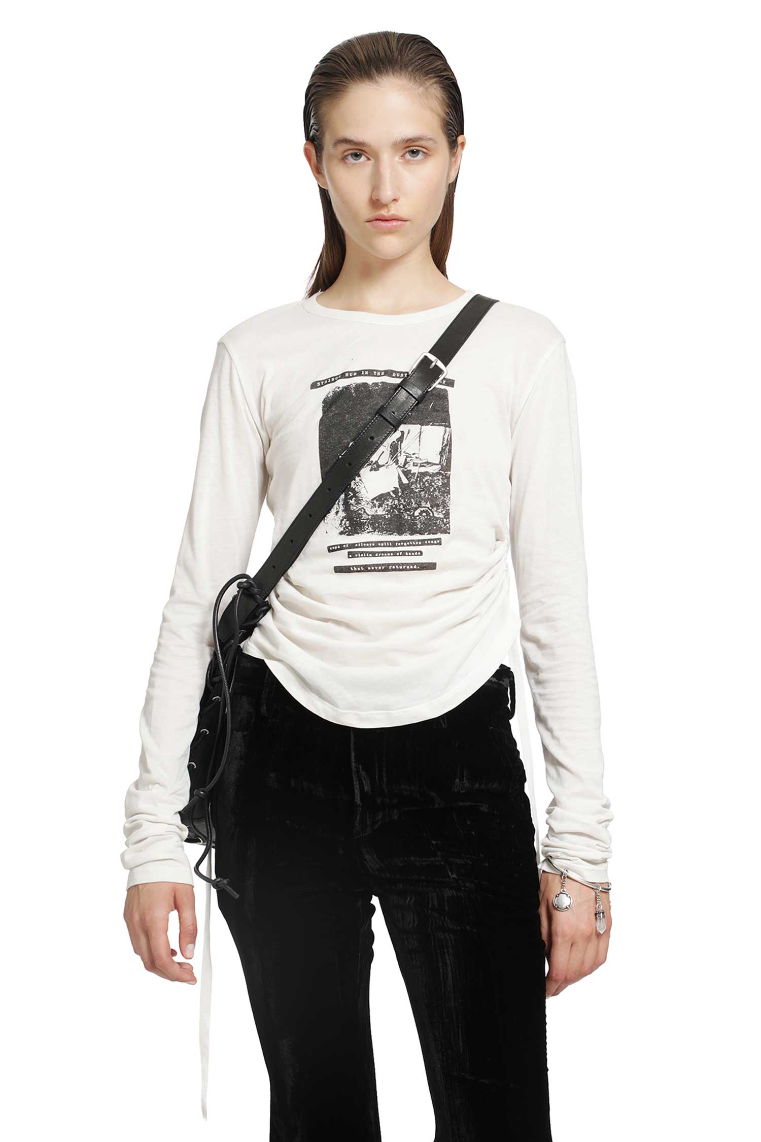 Dot Wrinkled Cropped Long Sleeve Top