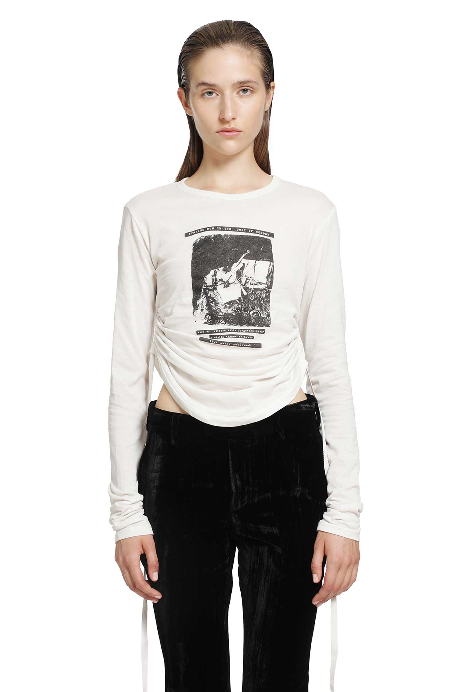 Dot Wrinkled Cropped Long Sleeve Top