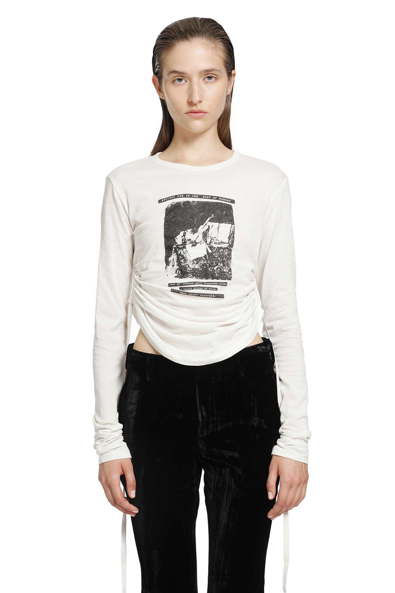 
              ANN DEMEULEMEESTER Dot Wrinkled Cropped Long Sleeve Top woman
            