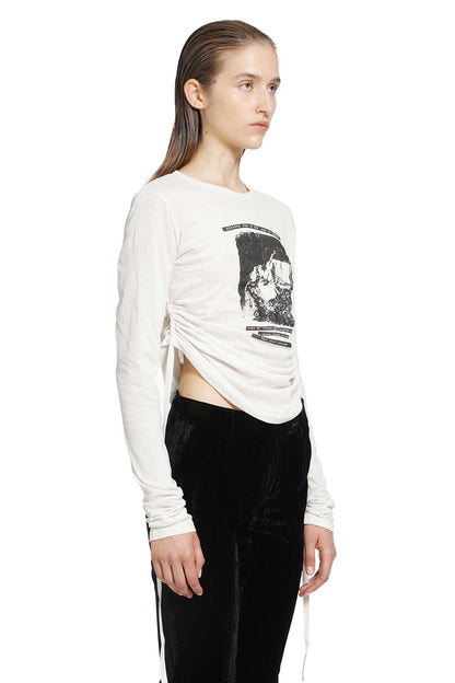 Dot Wrinkled Cropped Long Sleeve Top