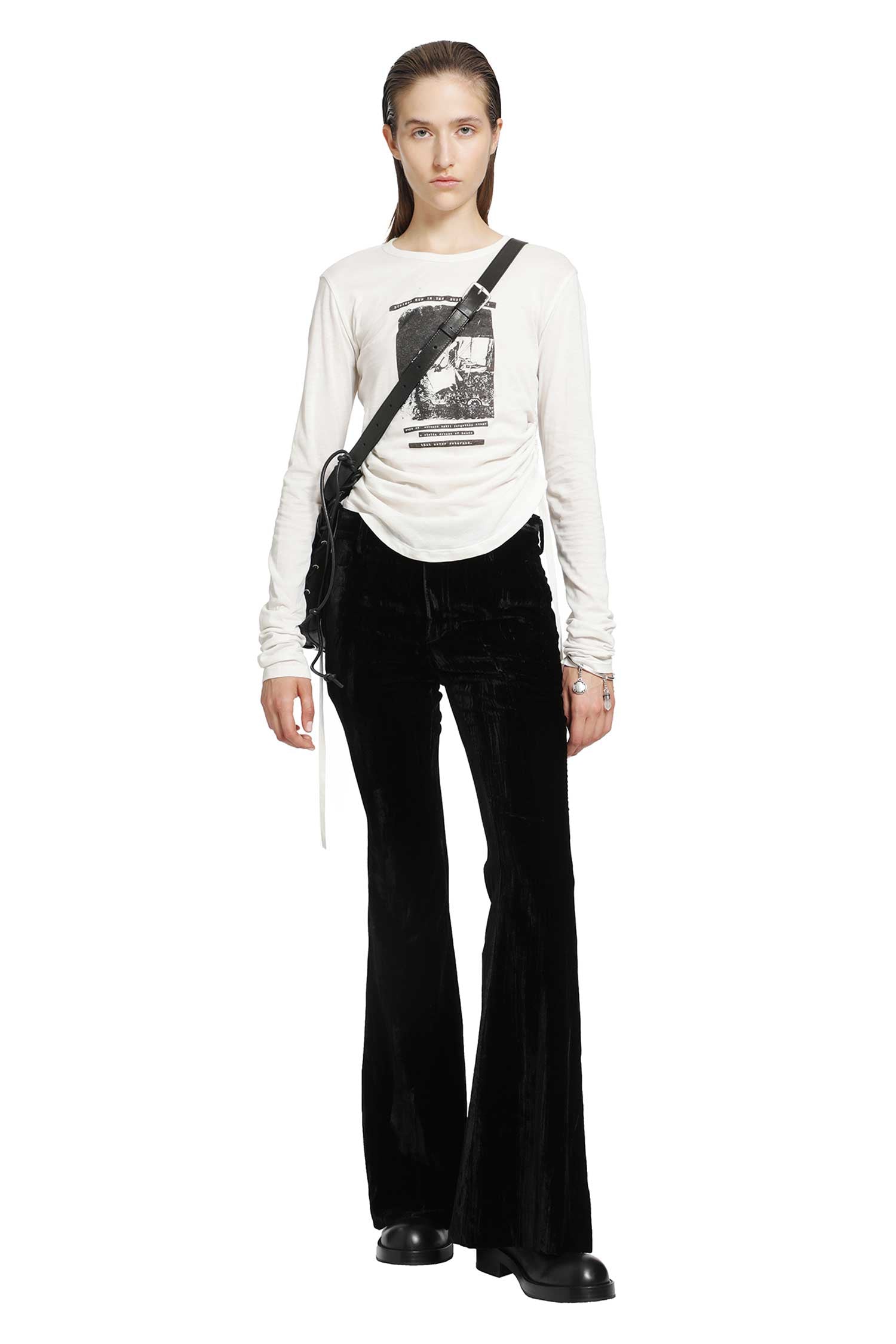 Dot Wrinkled Cropped Long Sleeve Top