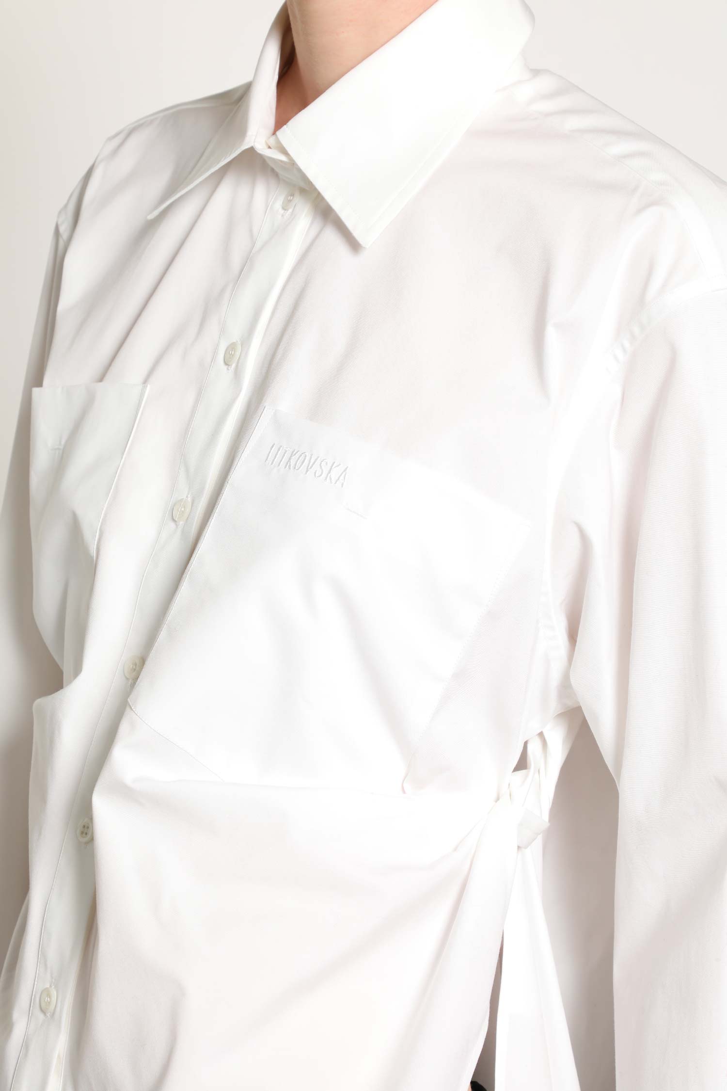 Poplin Shirt with Draped Sides