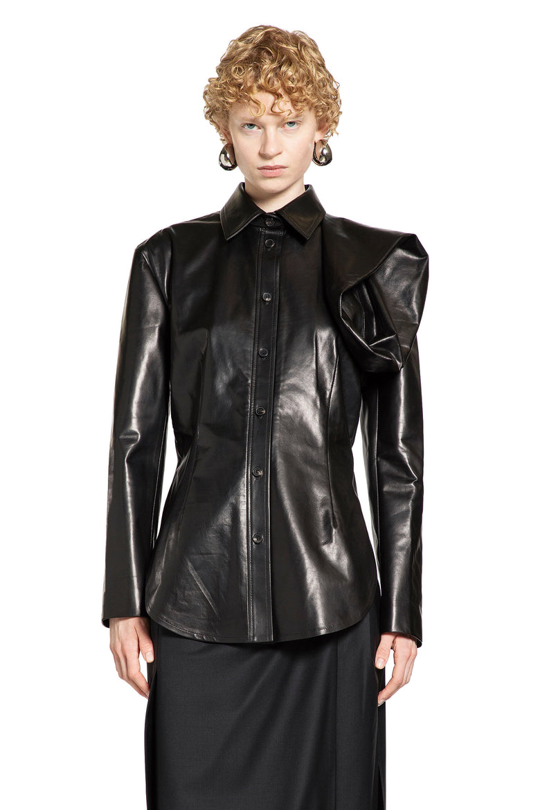 Leather Shirt with Floral Detail