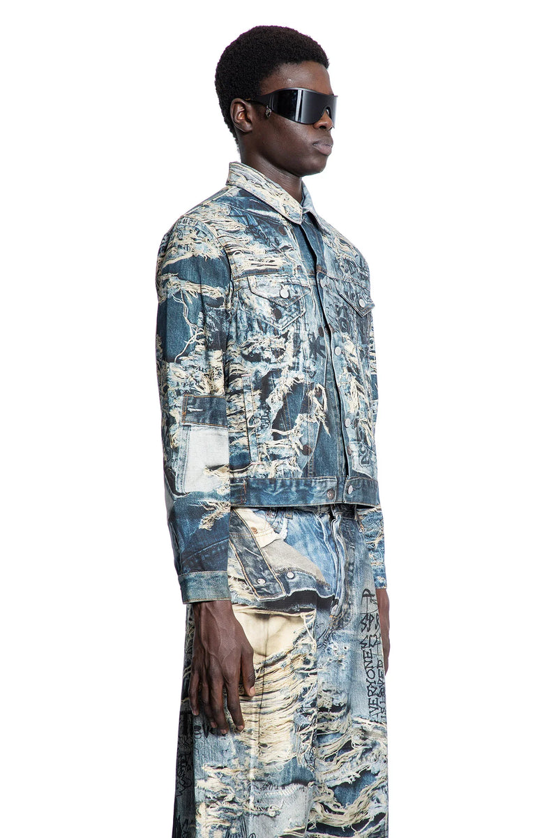 Trompe l'oeil Distressed Denim Jacket - Antonioli.eu