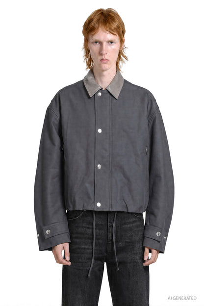 Leather Collar Bomber Jacket