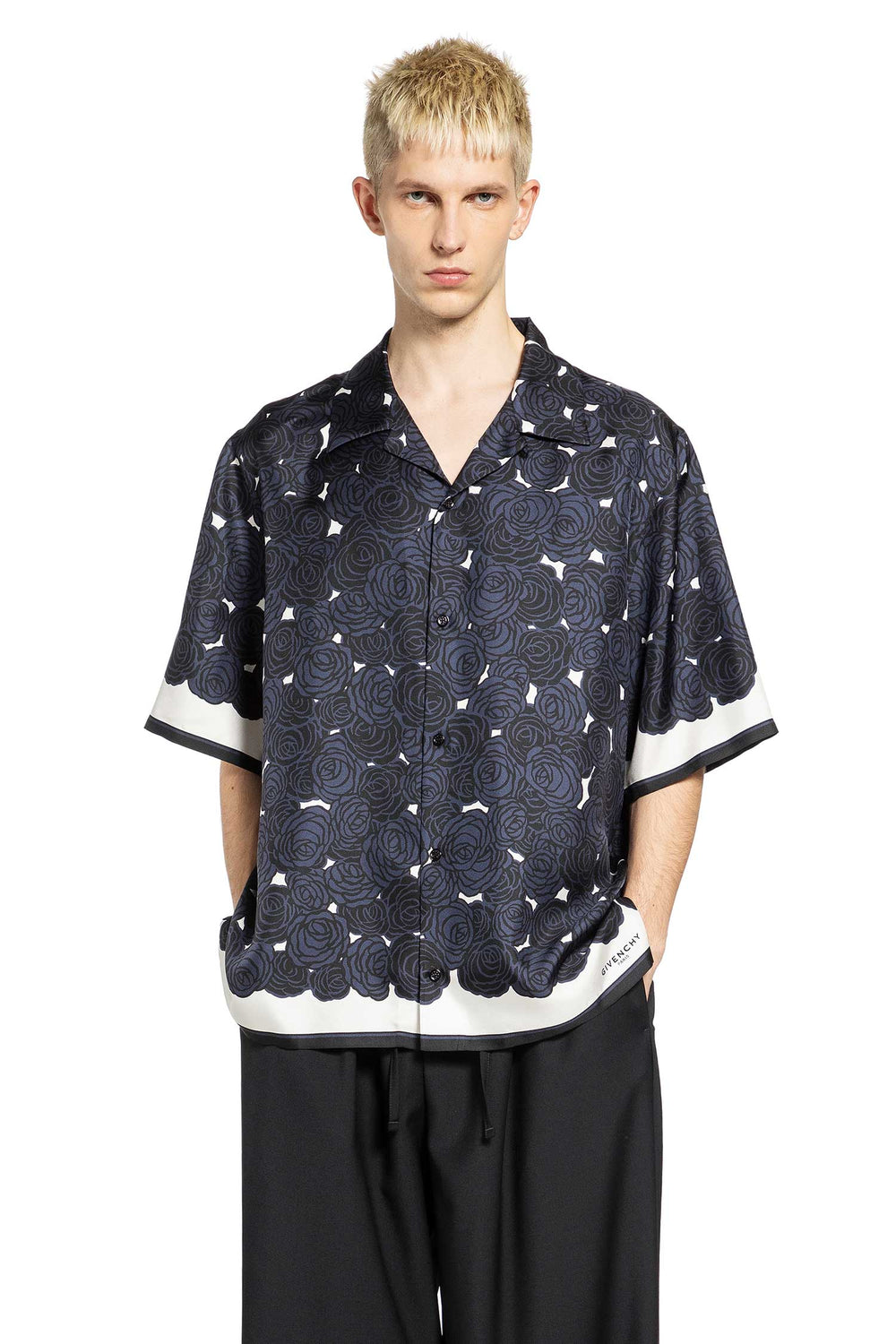 GIVENCHY Rose Print Silk Bowling Shirt man