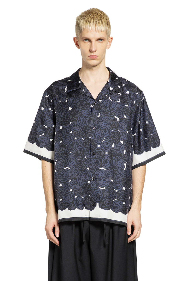 Rose Print Silk Bowling Shirt