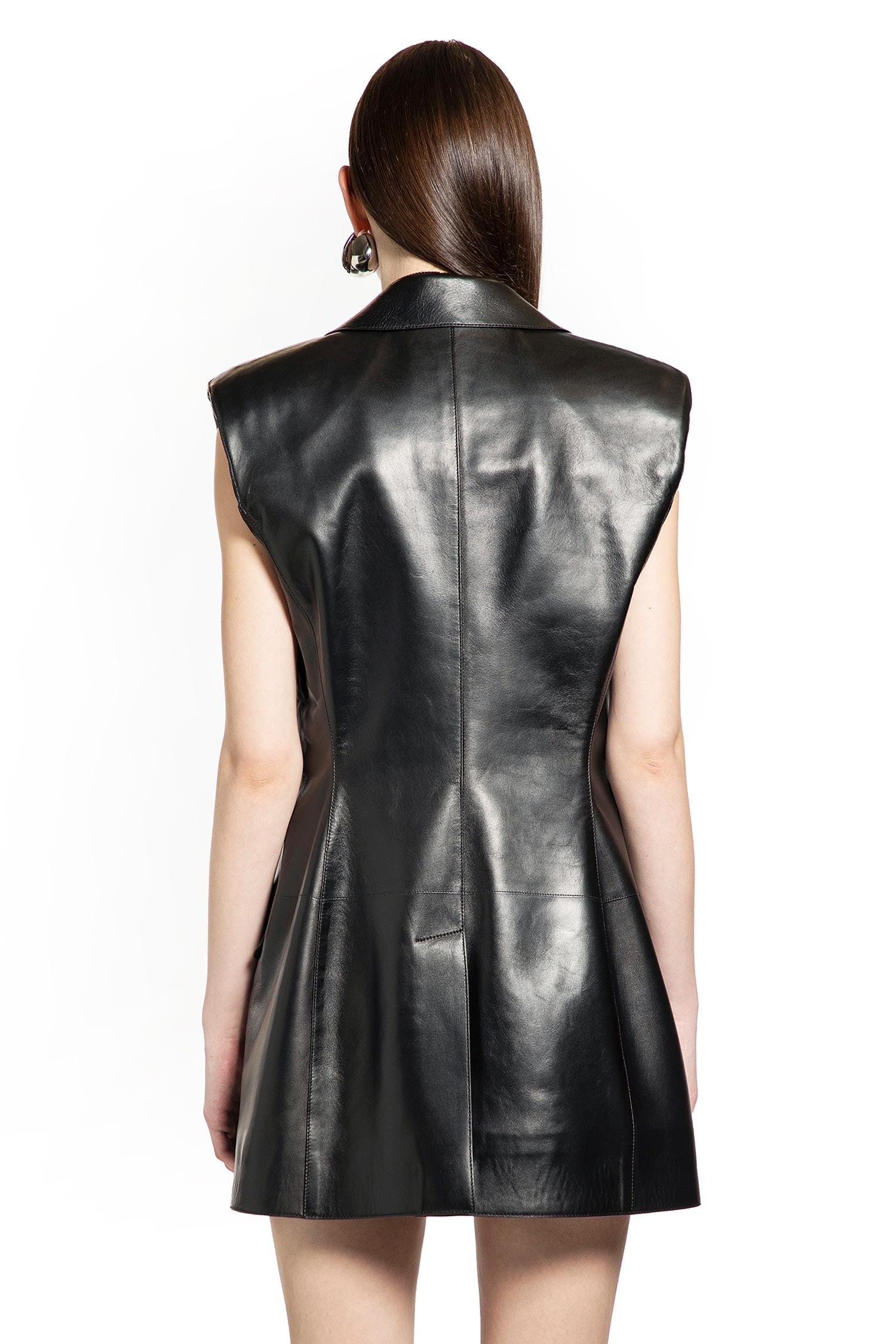 Double-Breasted Sleeveless Leather Blazer