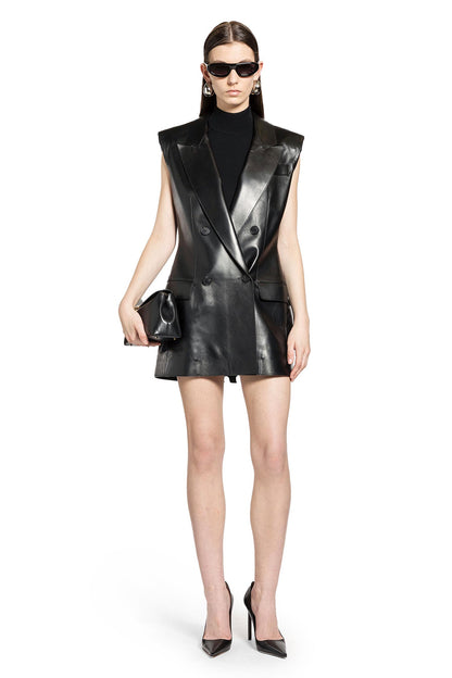 Double-Breasted Sleeveless Leather Blazer