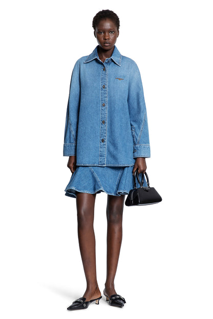 Ruffled Mini Skirt in Washed Denim