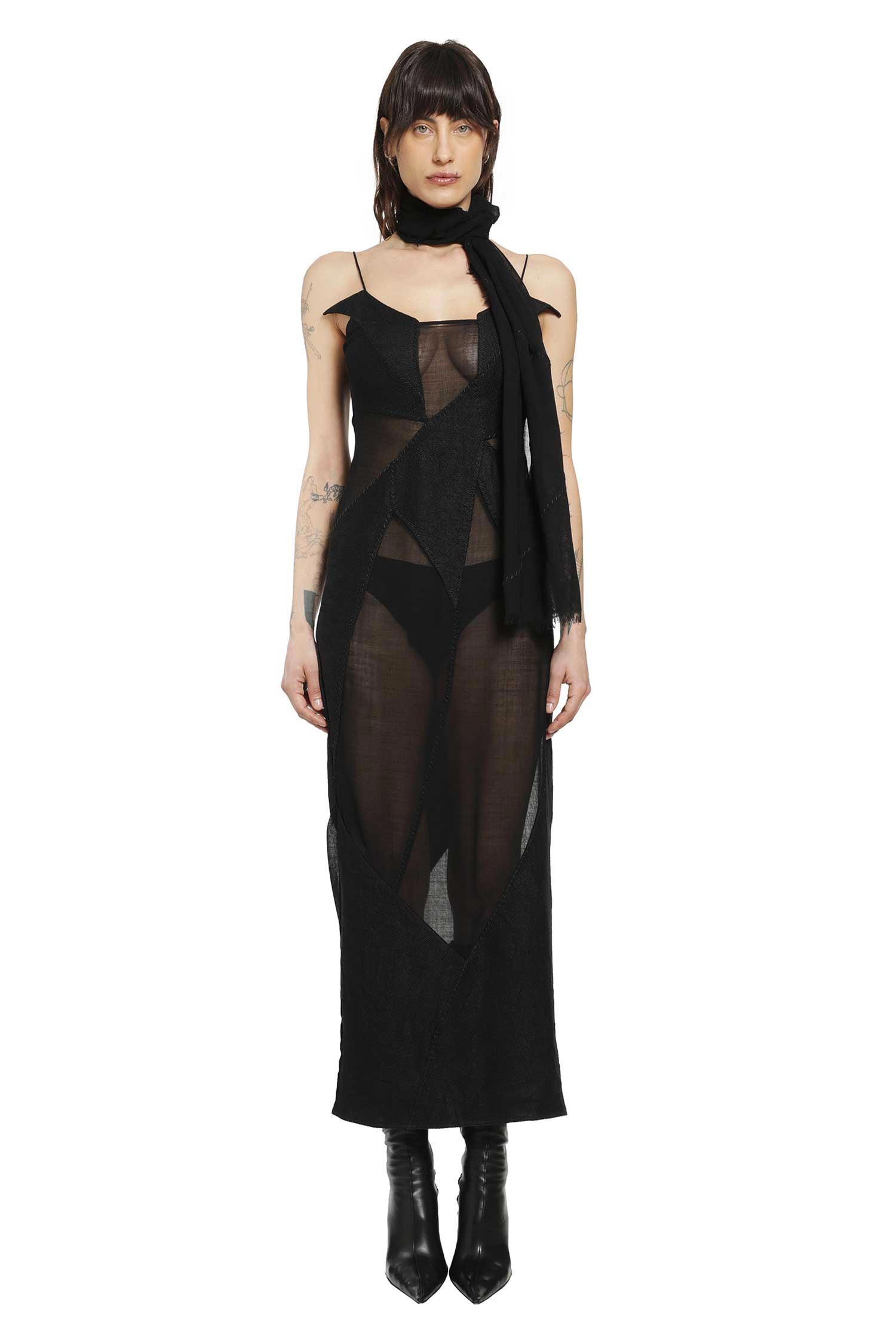 Sheer Wool Linen Patchwork Dress