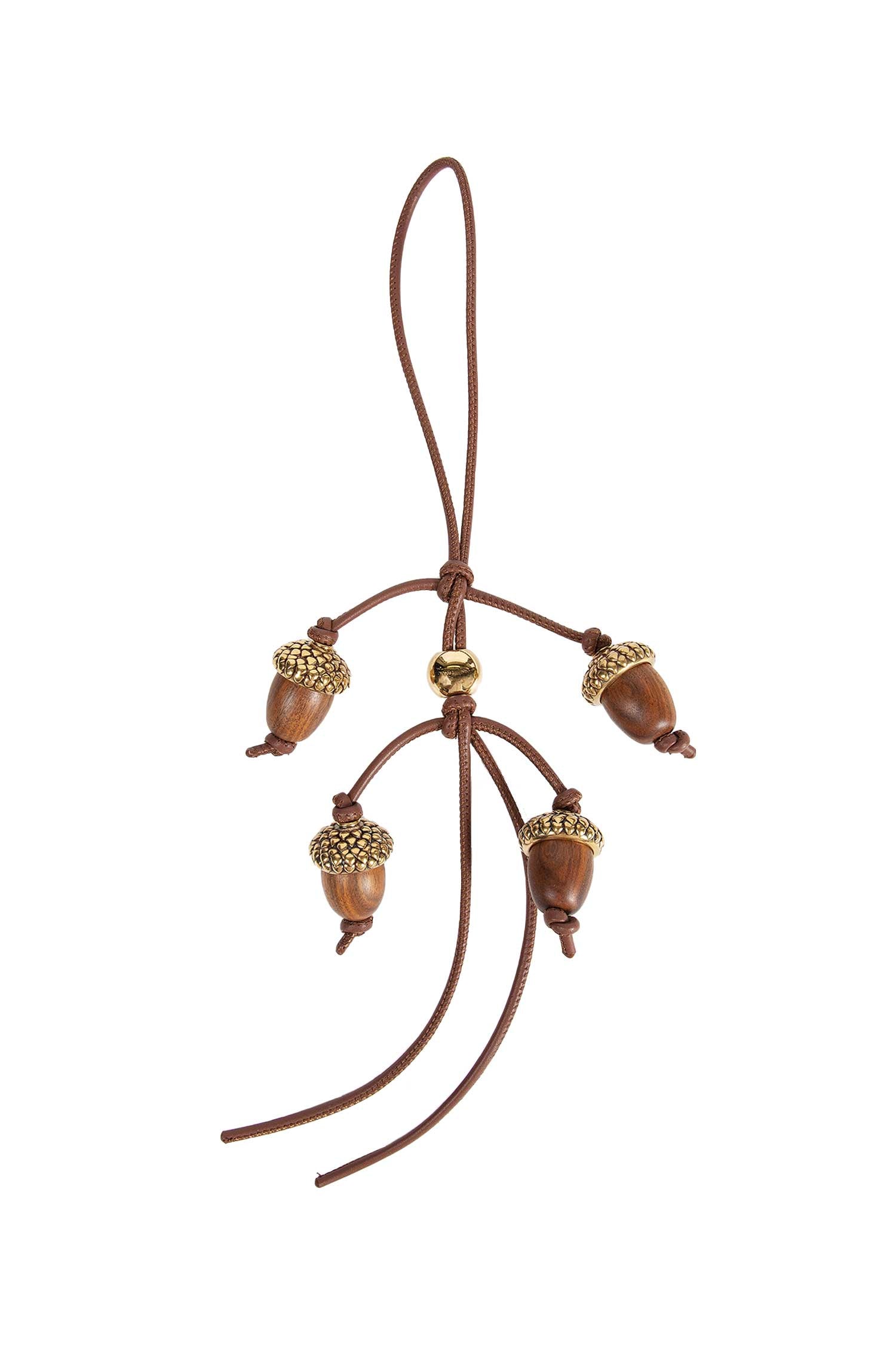 Acorn charm in wood and calfskin