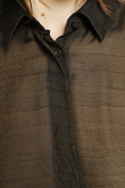 Croc-Print Shirt in Silk Chiffon