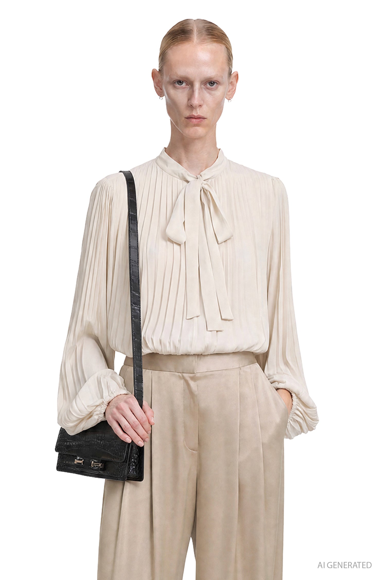 Pleated Viscose Crepe de Chine Shirt