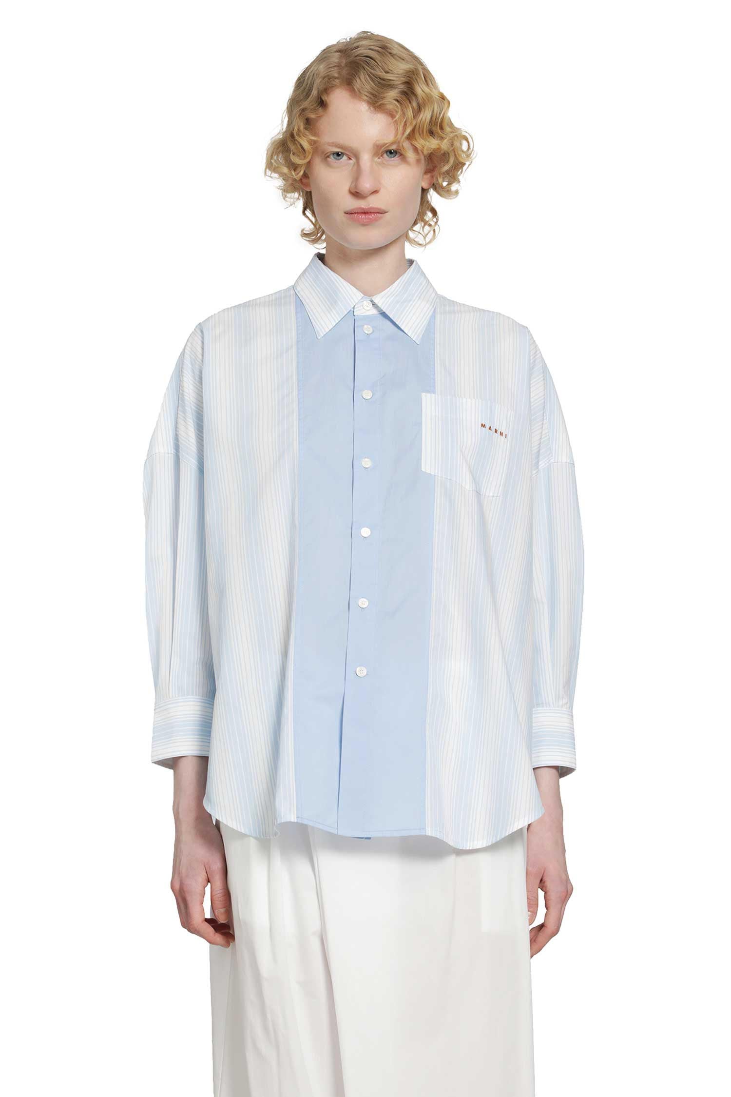MARNI Cotton Poplin Pinstriped Patchwork Shirt woman