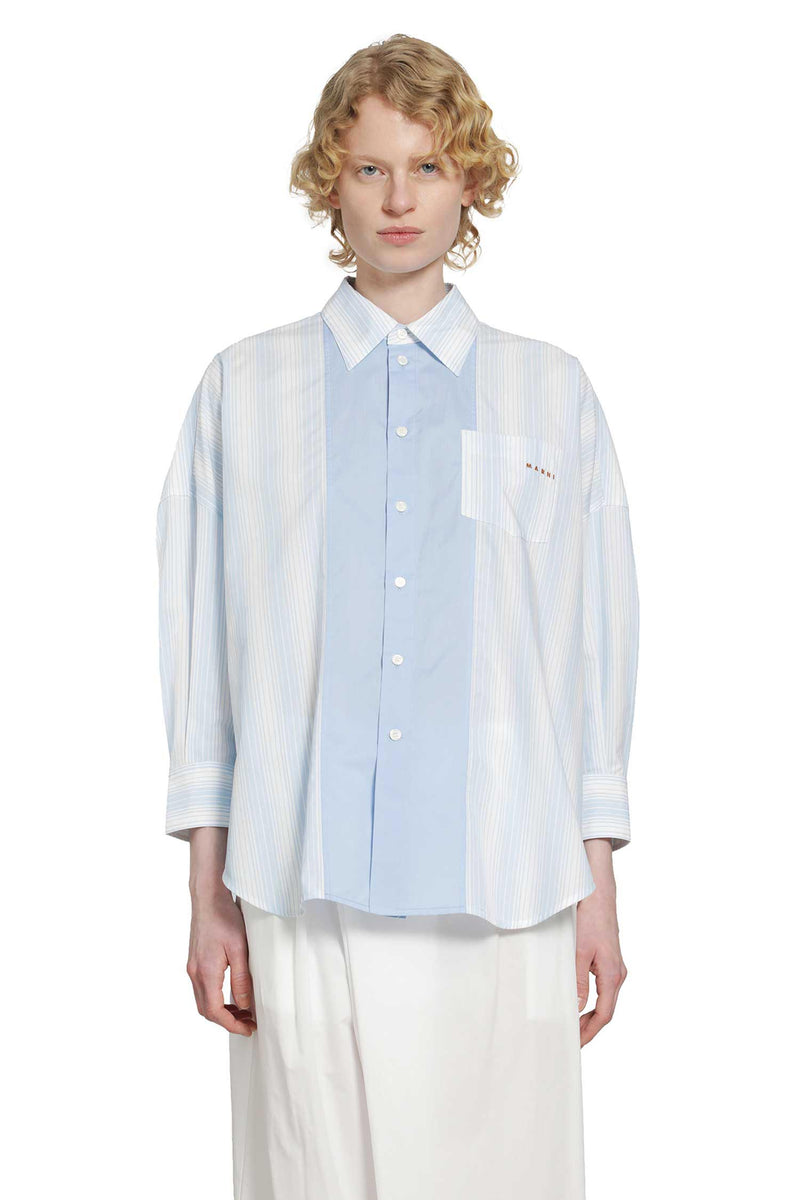 MARNI Cotton Poplin Pinstriped Patchwork Shirt woman