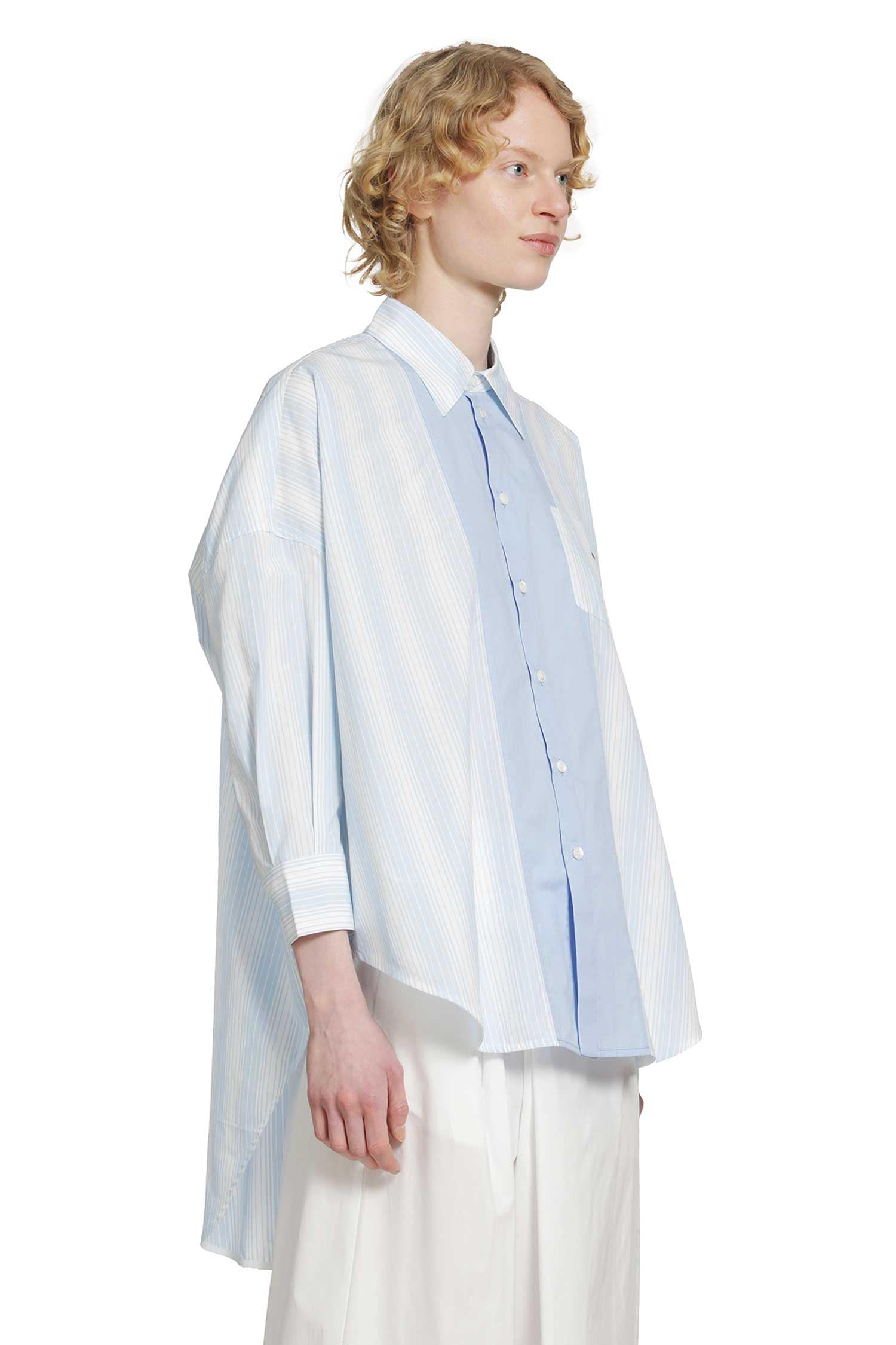 Cotton Poplin Pinstriped Patchwork Shirt