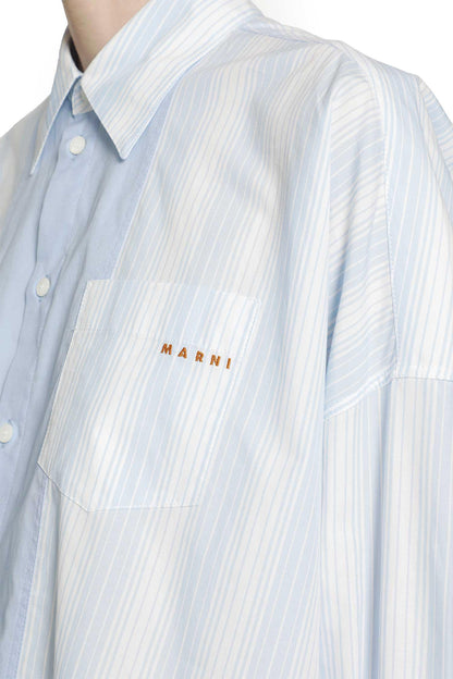 Cotton Poplin Pinstriped Patchwork Shirt