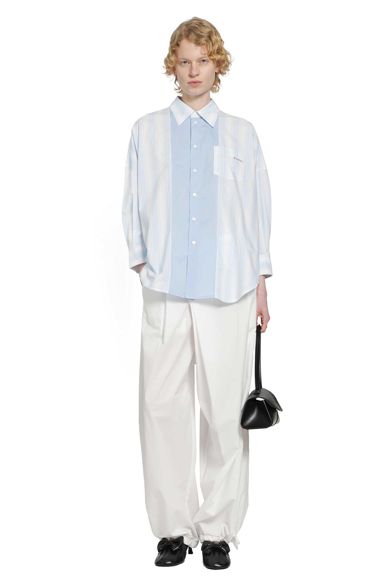Cotton Poplin Pinstriped Patchwork Shirt