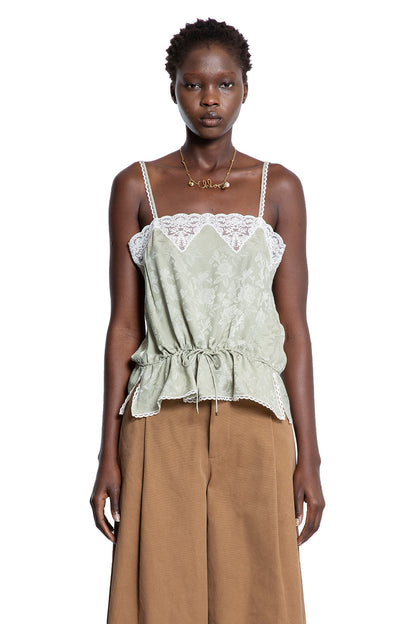 Drawstring Camisole Top in Silk Jacquard and Lace