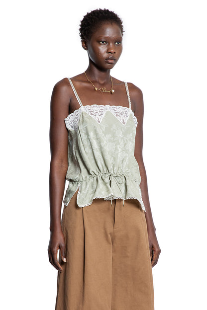 Drawstring Camisole Top in Silk Jacquard and Lace
