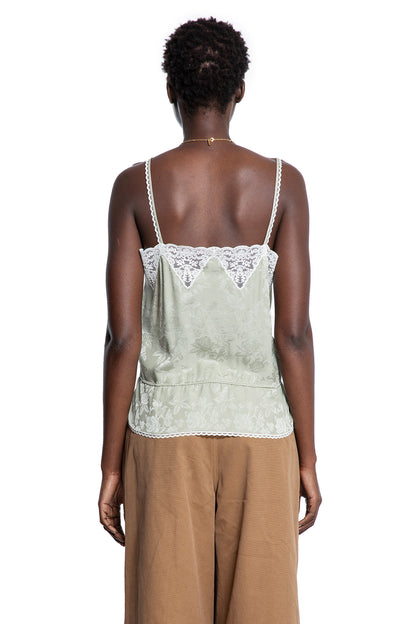 Drawstring Camisole Top in Silk Jacquard and Lace