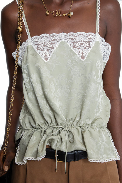 Drawstring Camisole Top in Silk Jacquard and Lace