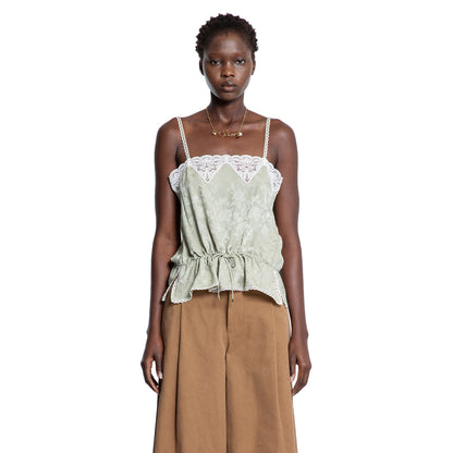 Drawstring Camisole Top in Silk Jacquard and Lace