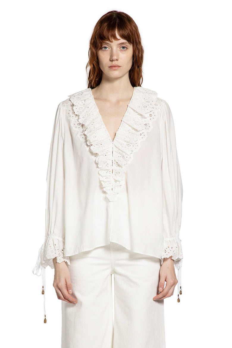 Puff Sleeve V-Neck Top in Cotton Voile