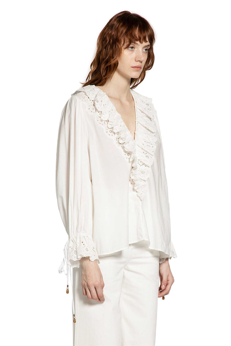 Puff Sleeve V-Neck Top in Cotton Voile