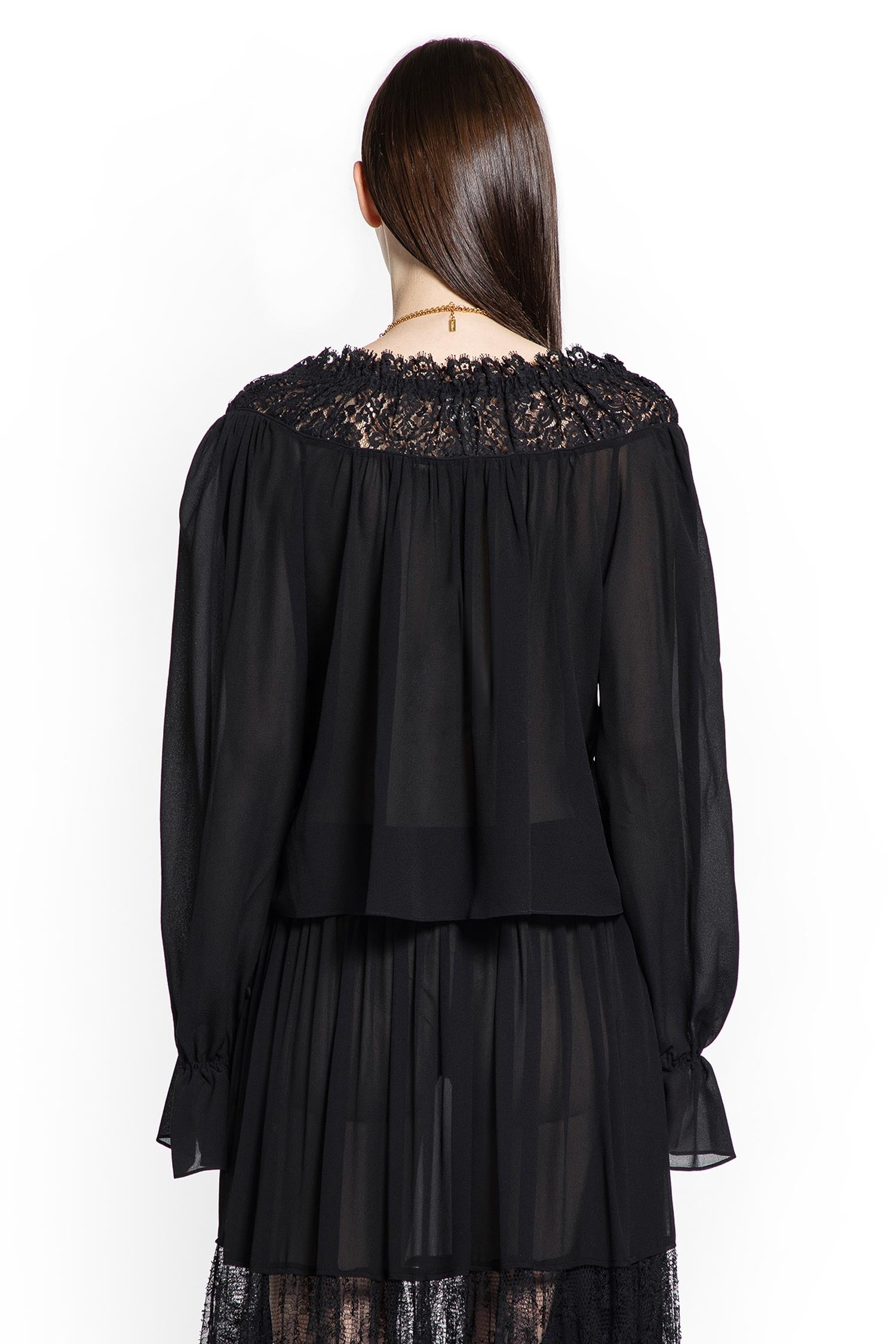 Crop Top in Silk Georgette and Lace