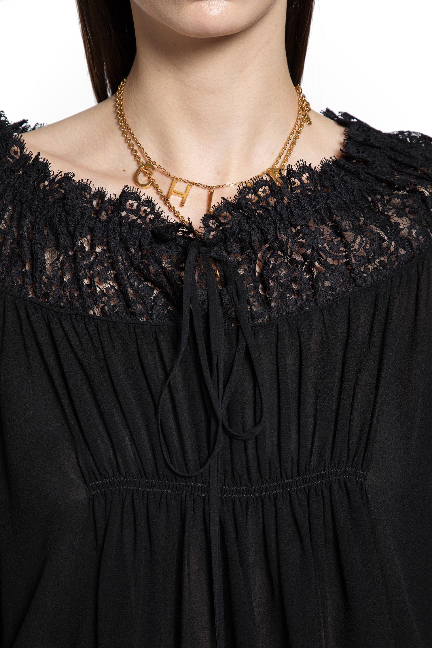 Crop Top in Silk Georgette and Lace