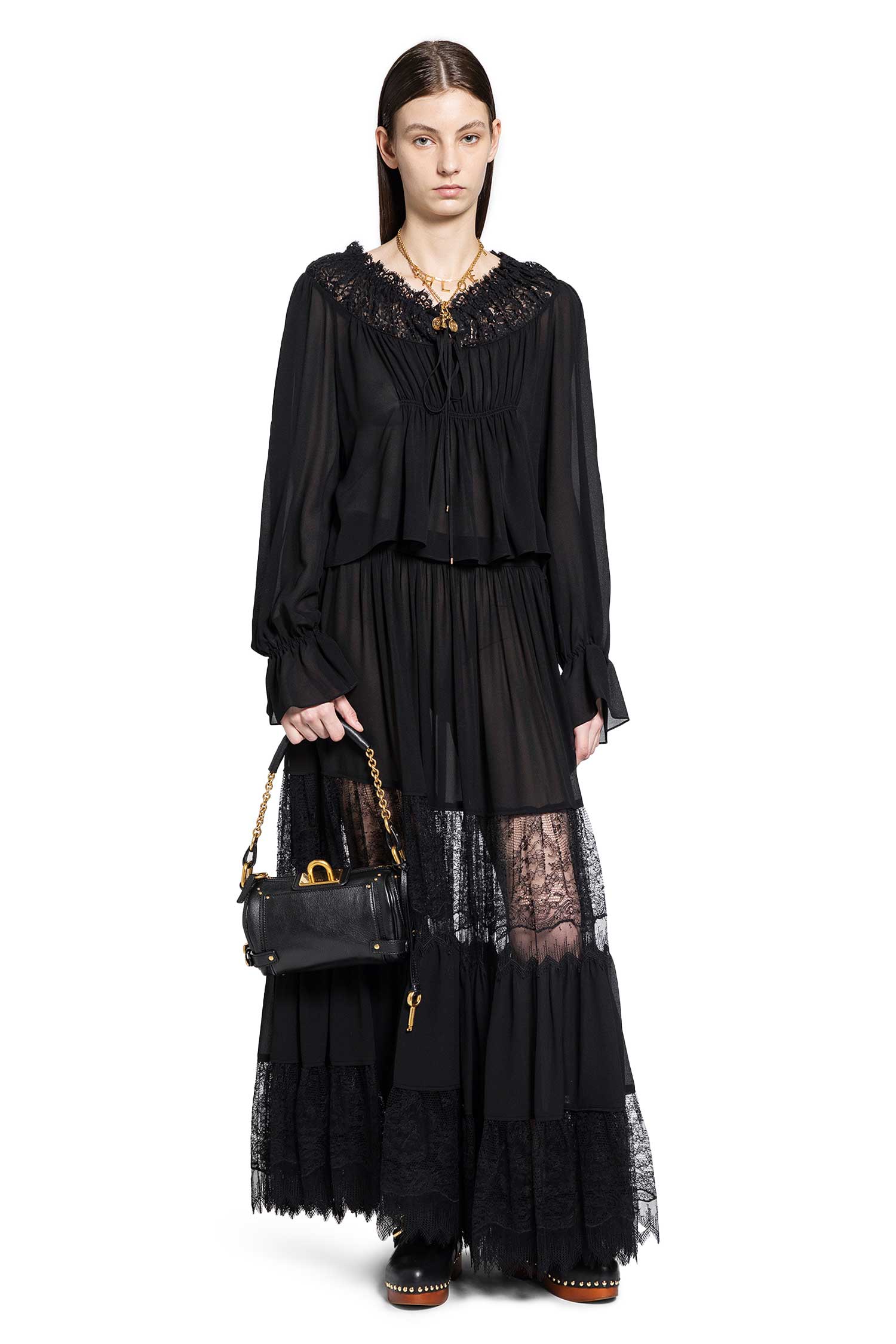Crop Top in Silk Georgette and Lace