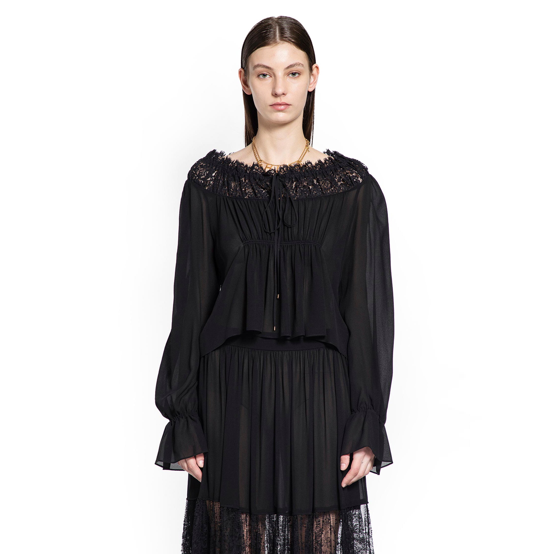 Crop Top in Silk Georgette and Lace