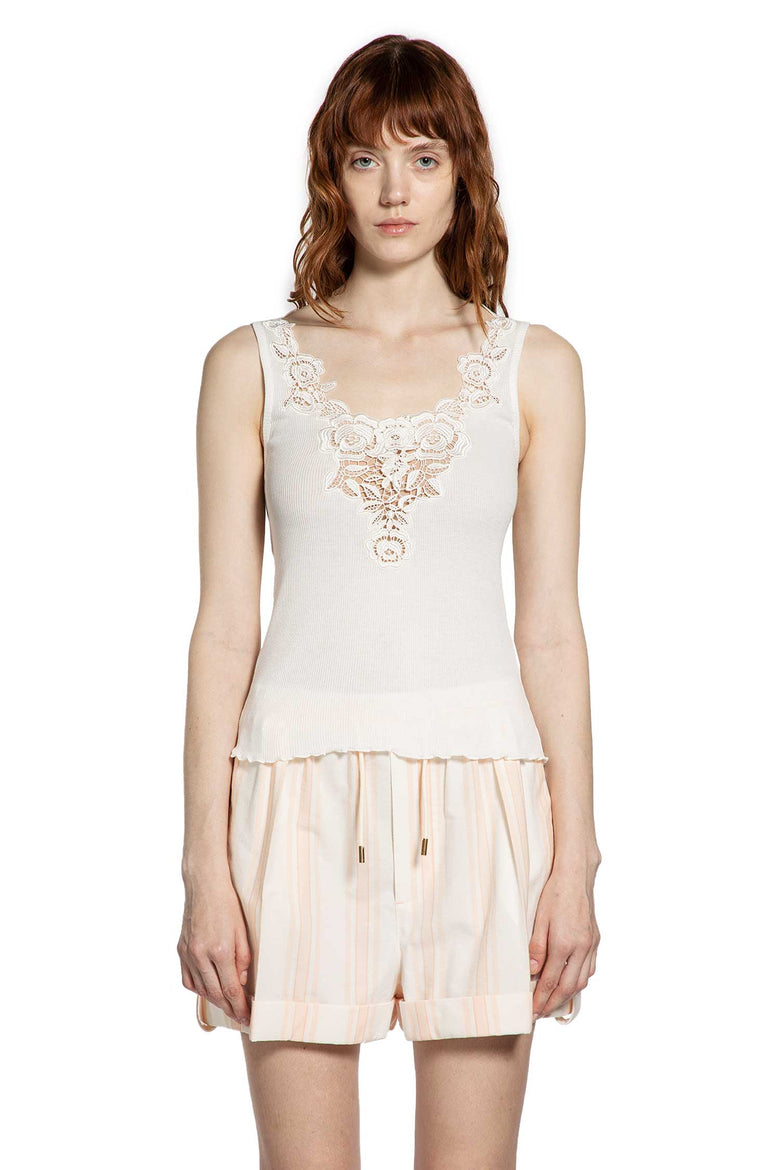 Tank Top in Cotton Jersey and Guipure