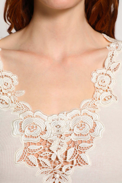 Tank Top in Cotton Jersey and Guipure