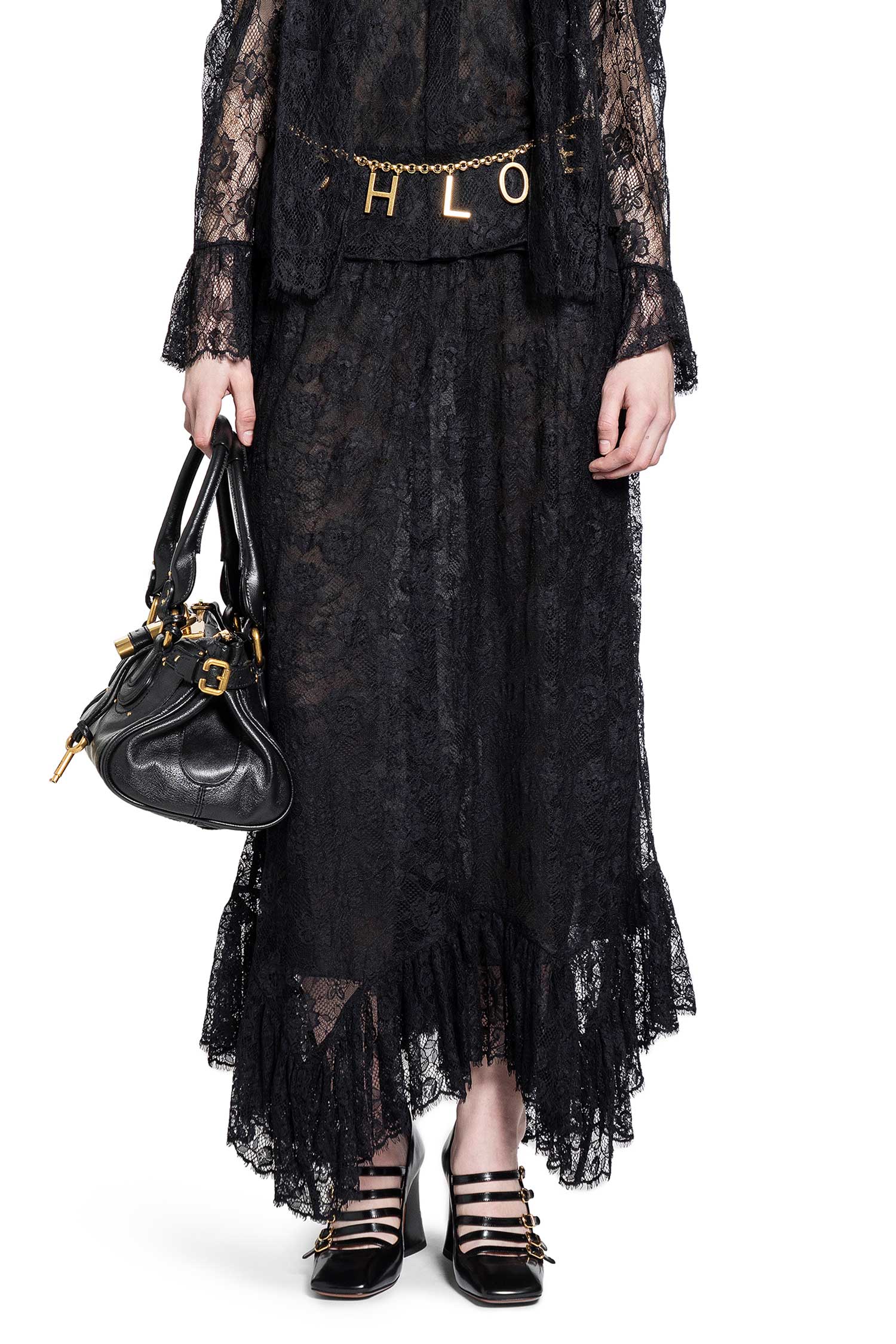Ruffled Midi Skirt in Floral Lace Jacquard