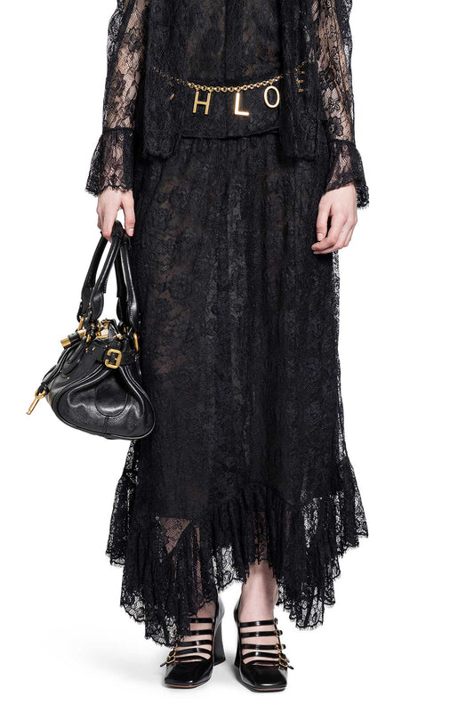 Ruffled Midi Skirt in Floral Lace Jacquard