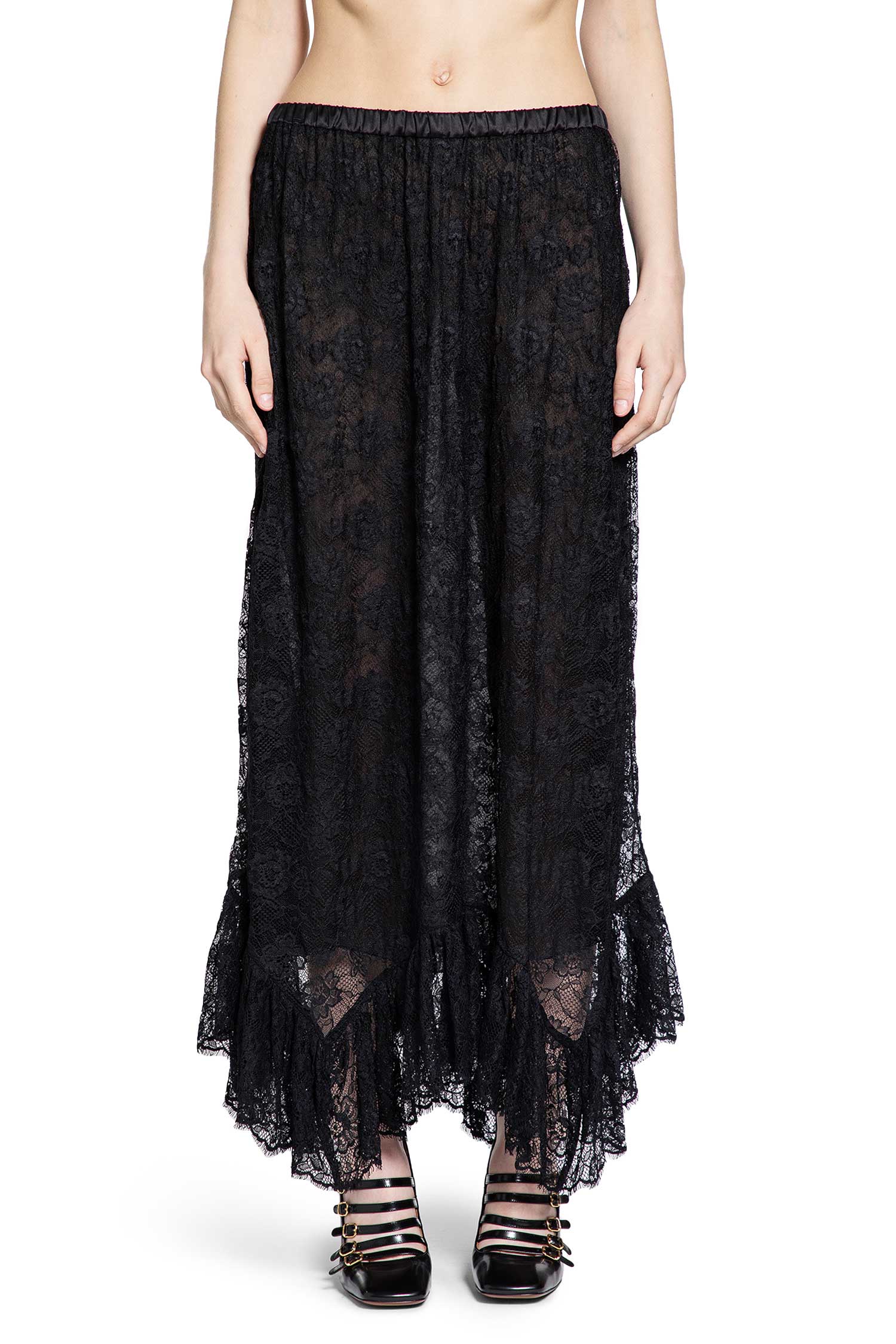 Ruffled Midi Skirt in Floral Lace Jacquard